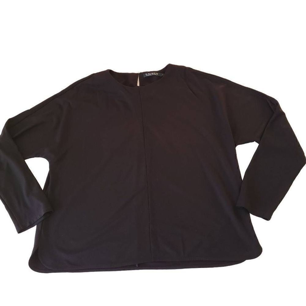 Lauren Ralph Lauren Black Stretch Nylon Blend Long Sleeve Pull Over Top Medium
